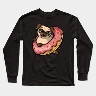 Pug Dog Riding Donut Long Sleeve T-Shirt